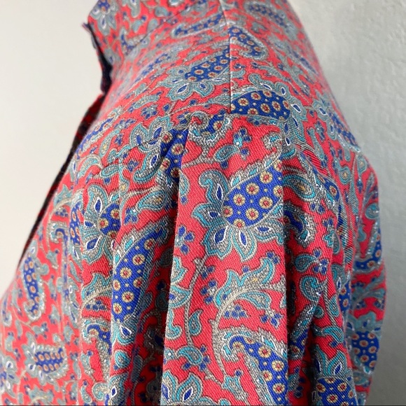 Vintage Red Paisley Mock Neck Puff Sleeve Button Up Blouse Med - Picture 3 of 9